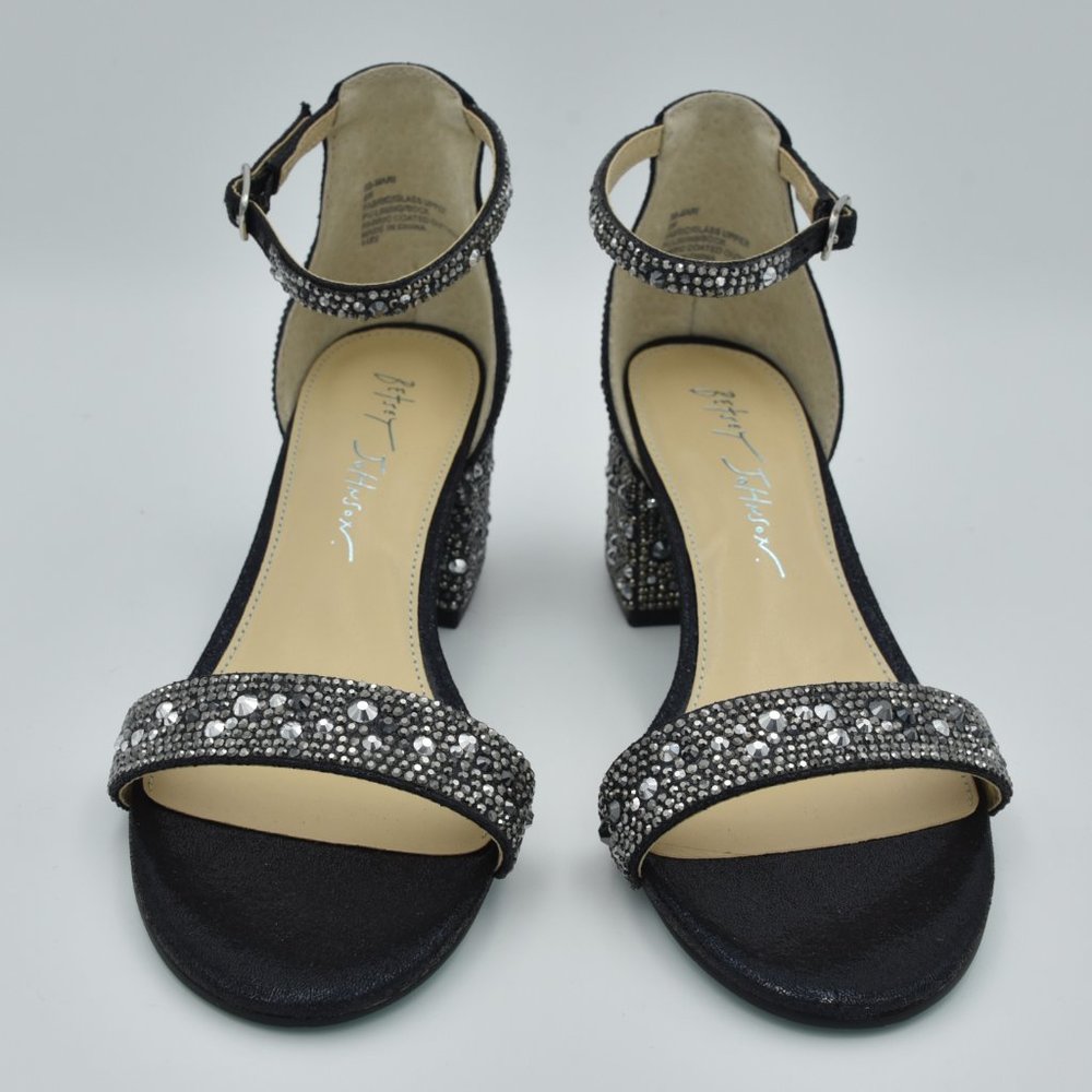 Betsey Johnson Mari Block Heel Sandals, Black, Rhinestones, Women's Size 6 Wide - Picture 3 of 13